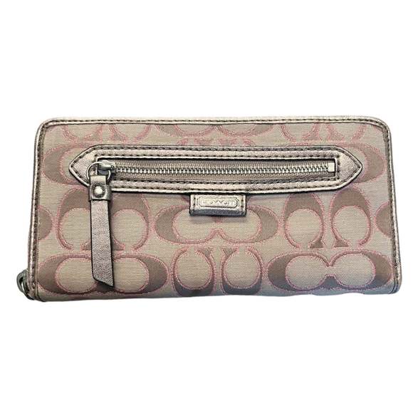 COACH DAISY Outline Signature Zip Around Wallet - Bronze Pink H: 7.5 x 3.75 in - Picture 1 of 3